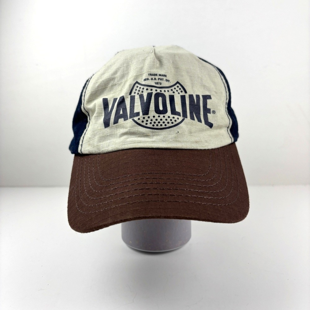 Valvoline Logo Baseball Cap Adjustable Strap Brown Khaki Navy‎ Blue Distressed